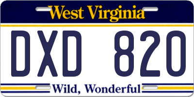 WV license plate DXD820