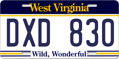 WV license plate DXD830
