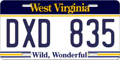 WV license plate DXD835