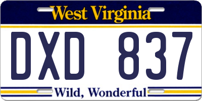 WV license plate DXD837