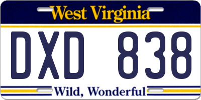 WV license plate DXD838