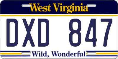WV license plate DXD847