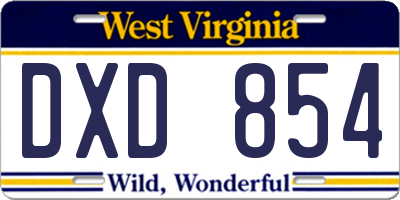 WV license plate DXD854