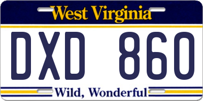 WV license plate DXD860