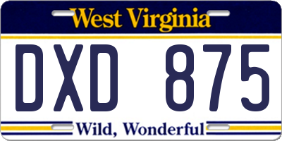WV license plate DXD875