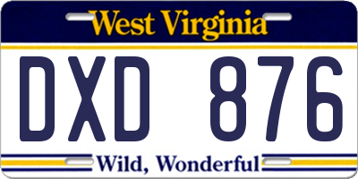 WV license plate DXD876