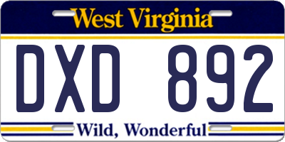 WV license plate DXD892