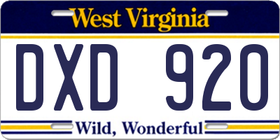 WV license plate DXD920