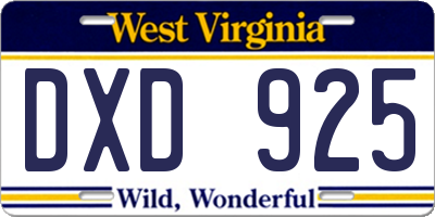 WV license plate DXD925