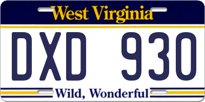 WV license plate DXD930