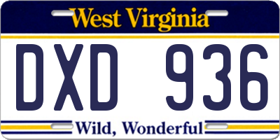 WV license plate DXD936