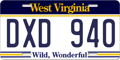 WV license plate DXD940