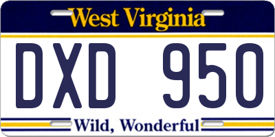 WV license plate DXD950