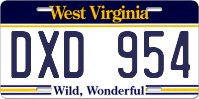 WV license plate DXD954