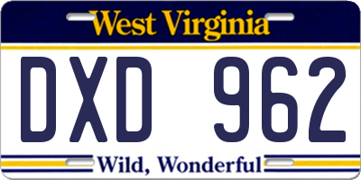 WV license plate DXD962