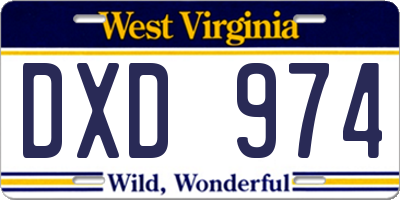 WV license plate DXD974