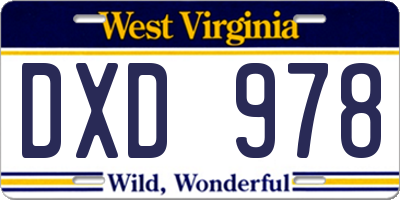 WV license plate DXD978