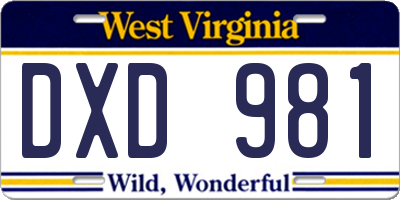 WV license plate DXD981