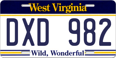 WV license plate DXD982