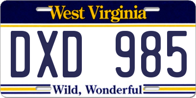 WV license plate DXD985