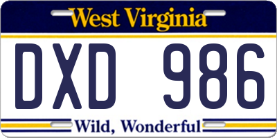 WV license plate DXD986