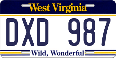 WV license plate DXD987