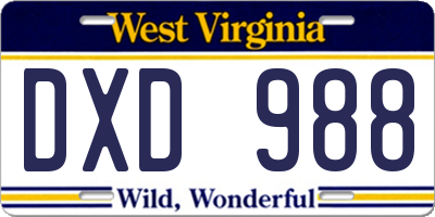 WV license plate DXD988