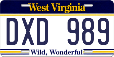 WV license plate DXD989