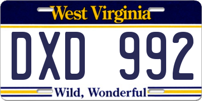 WV license plate DXD992