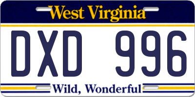 WV license plate DXD996