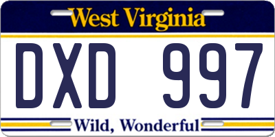 WV license plate DXD997