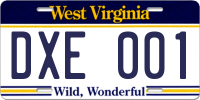 WV license plate DXE001