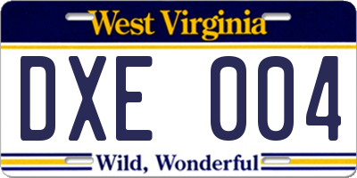 WV license plate DXE004