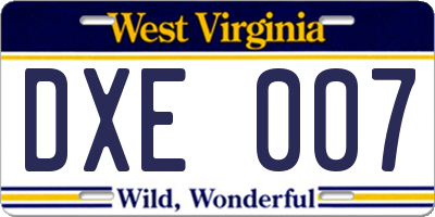WV license plate DXE007