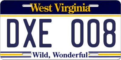 WV license plate DXE008