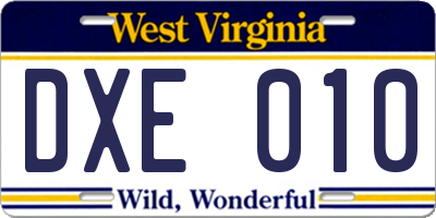 WV license plate DXE010