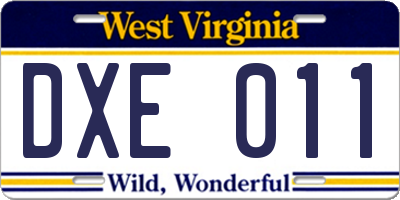 WV license plate DXE011