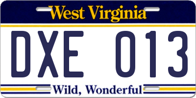 WV license plate DXE013