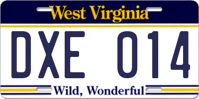 WV license plate DXE014