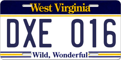 WV license plate DXE016