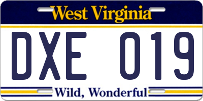 WV license plate DXE019