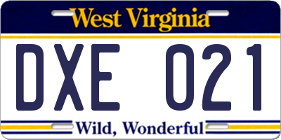 WV license plate DXE021