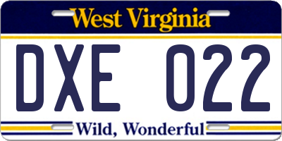 WV license plate DXE022