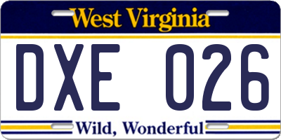 WV license plate DXE026