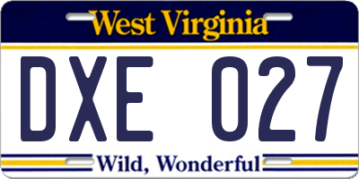 WV license plate DXE027