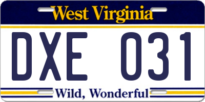 WV license plate DXE031