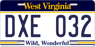 WV license plate DXE032