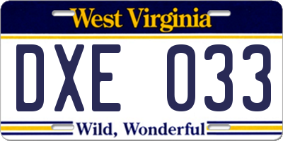 WV license plate DXE033
