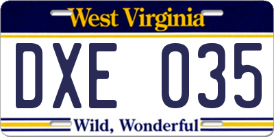 WV license plate DXE035