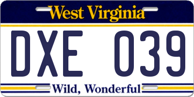 WV license plate DXE039